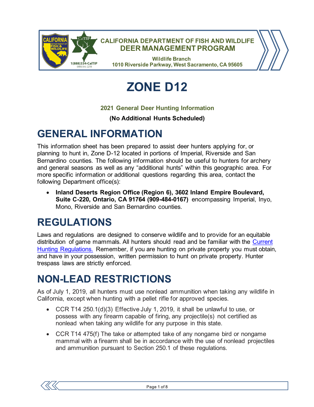 2021 D12 Zone Hunt Info