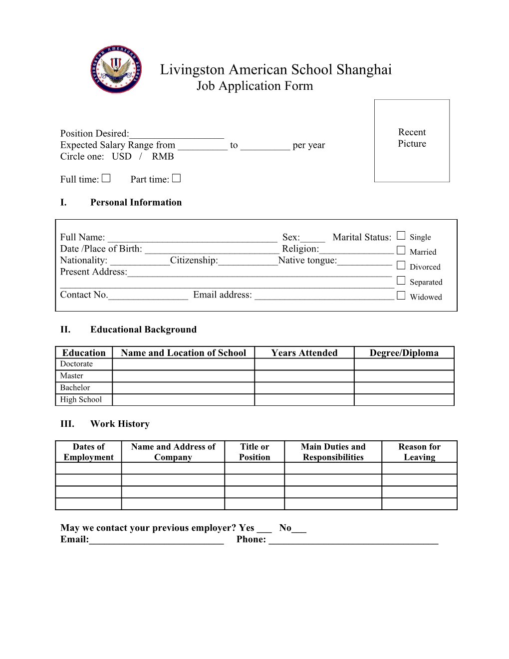 Sample Job Application Form