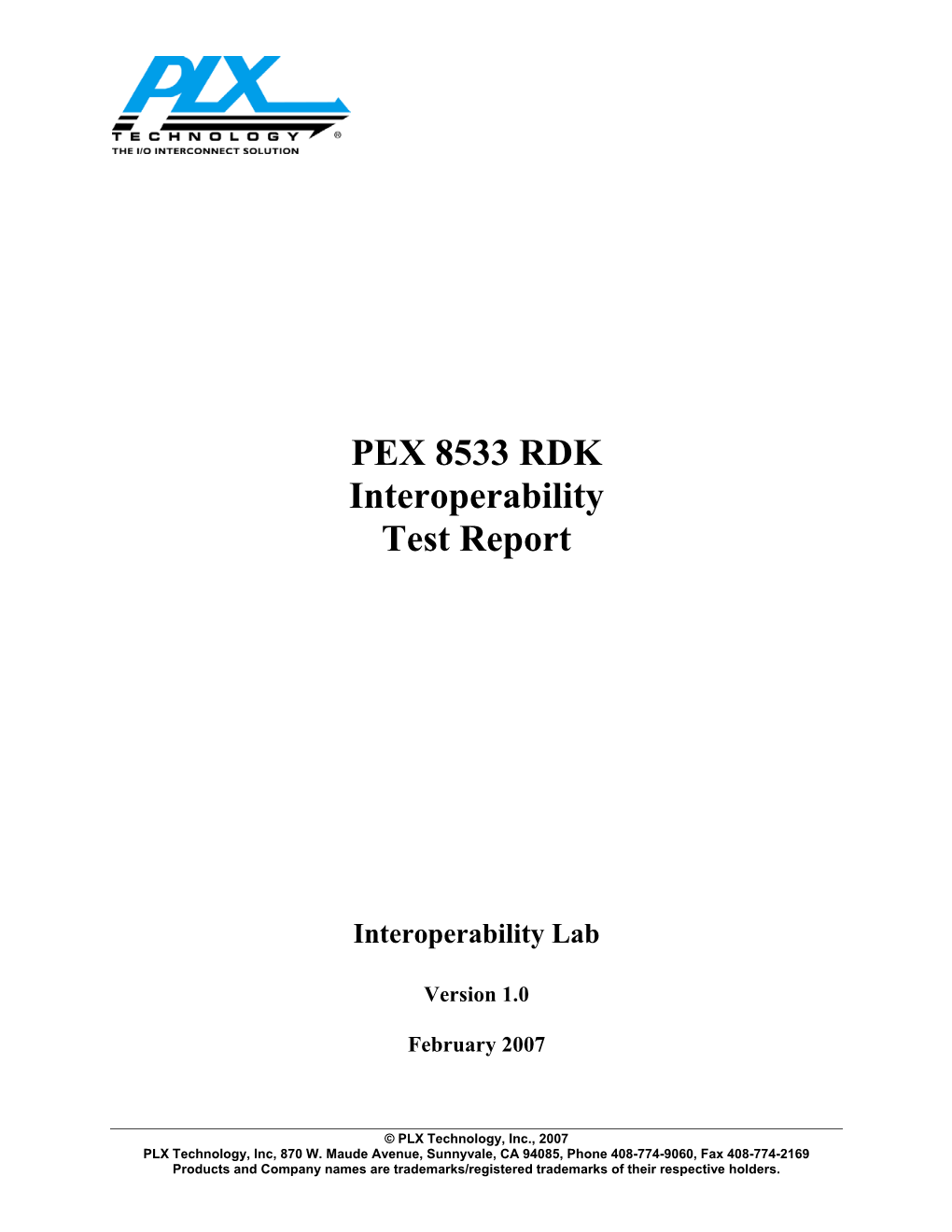 PEX 8533 RDK Interoperability Test Report