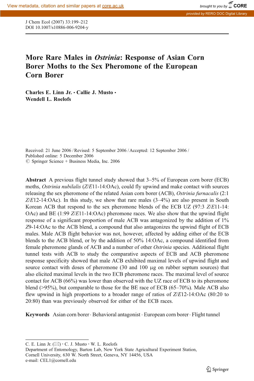 Rare Males in Ostrinia: Response of Asian Corn Borer Moths to the Sex Pheromone of the European Corn Borer