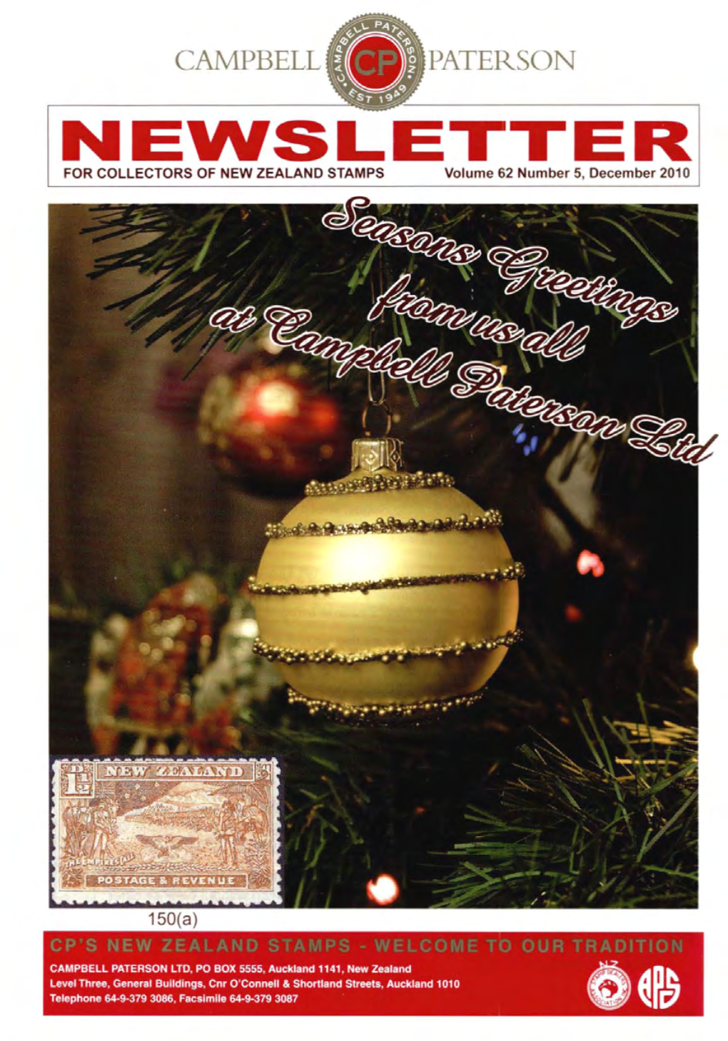 NEWSLETTER for COLLECTORS of NEW ZEALAND STAMPS Volume 62 Number 5, December 2010