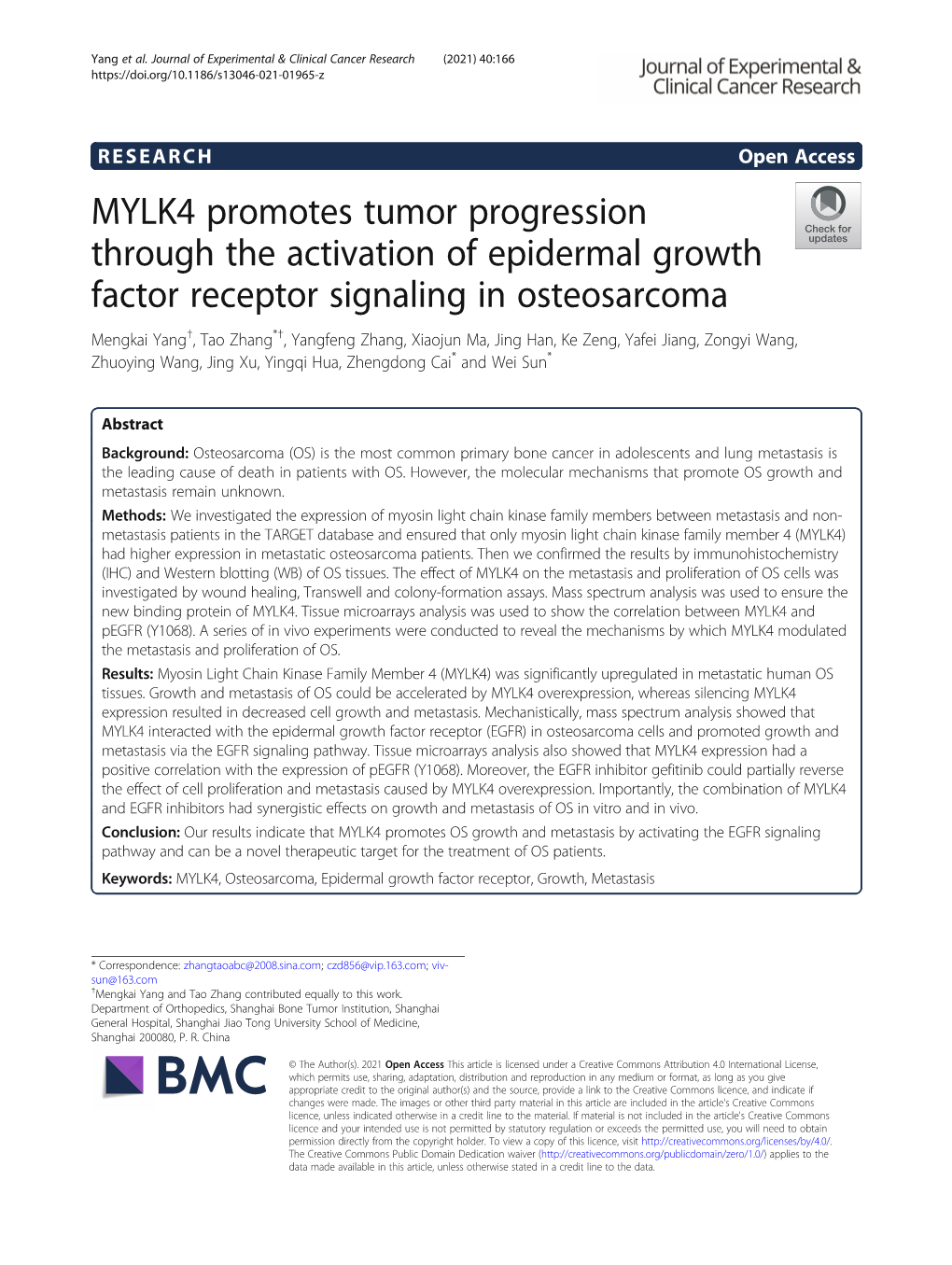 MYLK4 Promotes Tumor Progression Through the Activation of Epidermal