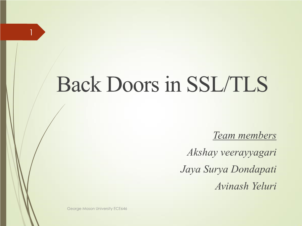 Back Doors in SSL/TLS