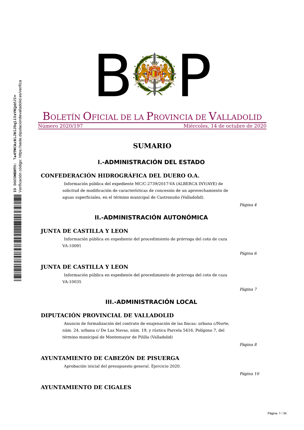 BOLETÍN OFICIAL DE LA PROVINCIA DE VALLADOLID Número 2020/197 Miércoles, 14 De Octubre De 2020