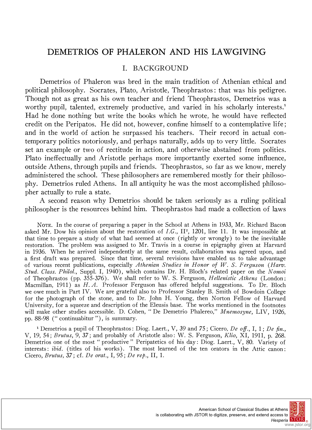 Demetrios of Phaleron and His Lawgiving 147