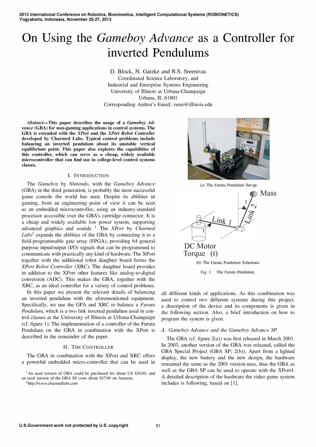 On Using the Gameboy Advance As a Controller for Inverted Pendulums