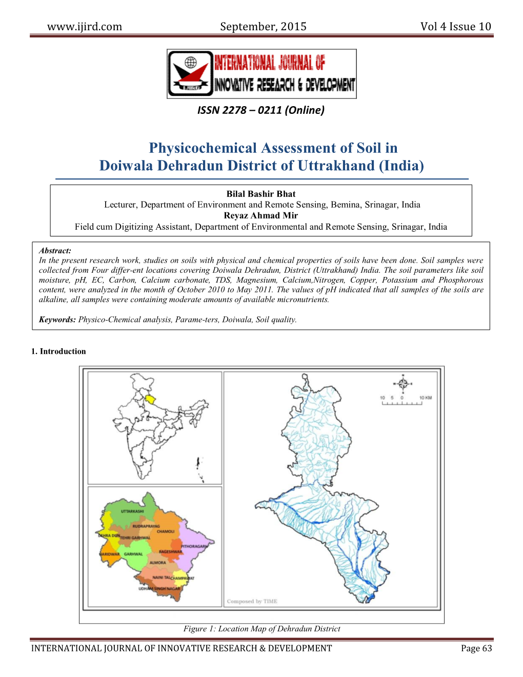 Physicochemical Assessment of Soil in Doiwala Dehradun District of Uttrakhand (India)