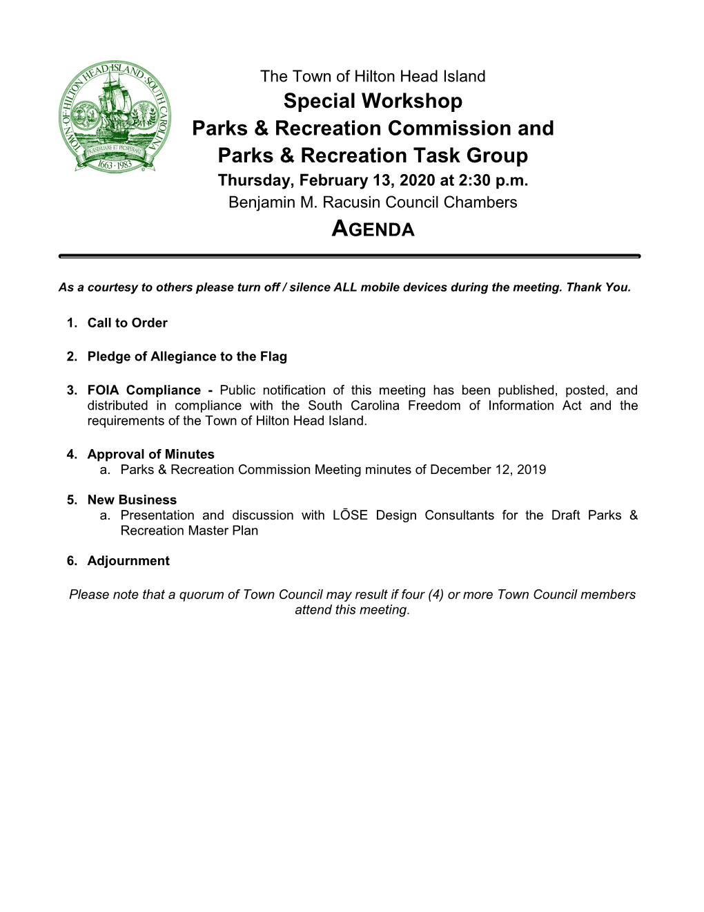 Parks & Recreation Commission February 13, 2020 Special Meeting