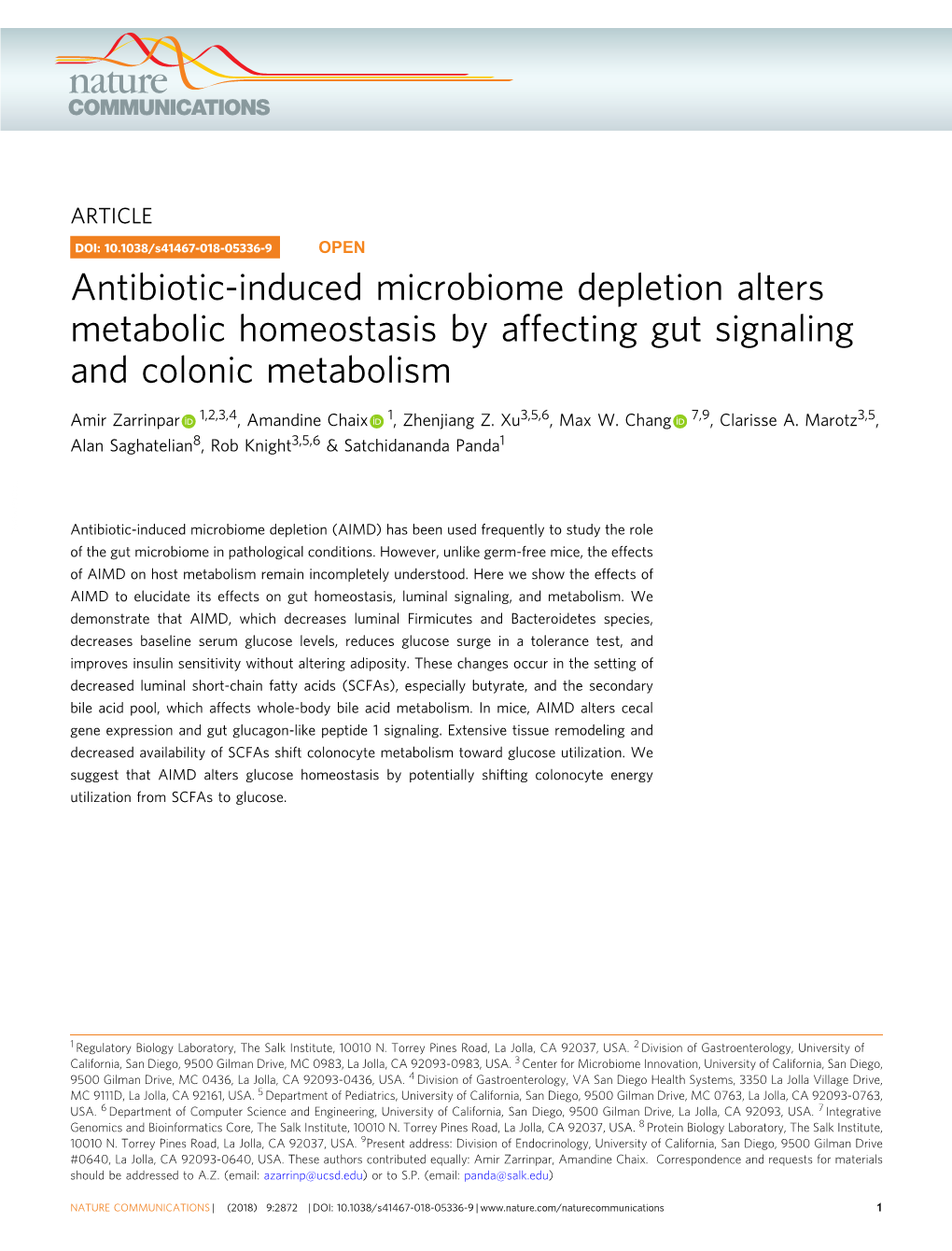 Antibiotic-Induced Microbiome Depletion Alters Metabolic Homeostasis by Affecting Gut Signaling and Colonic Metabolism