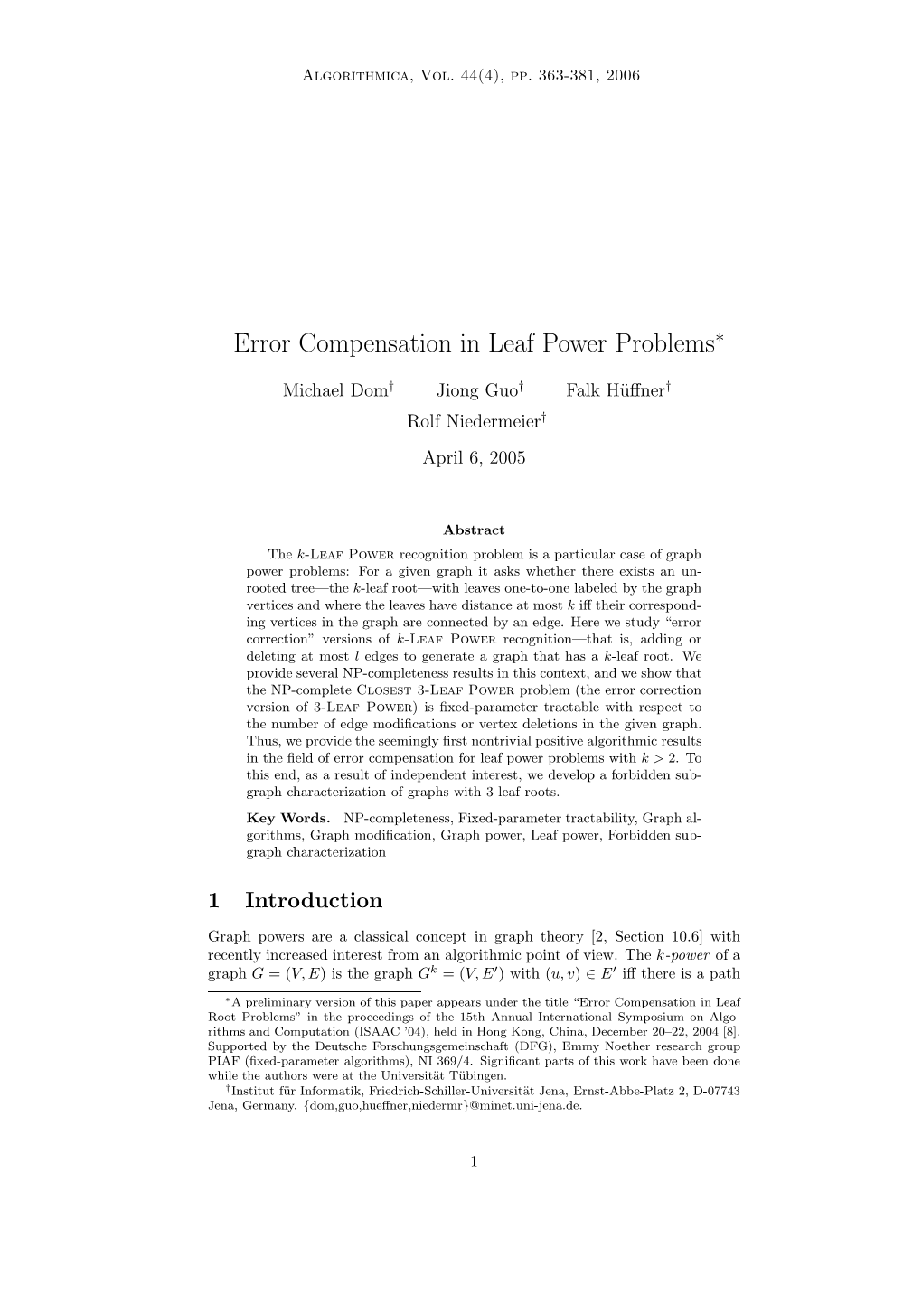 Error Compensation in Leaf Power Problems∗