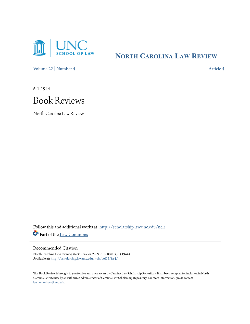 Book Reviews North Carolina Law Review