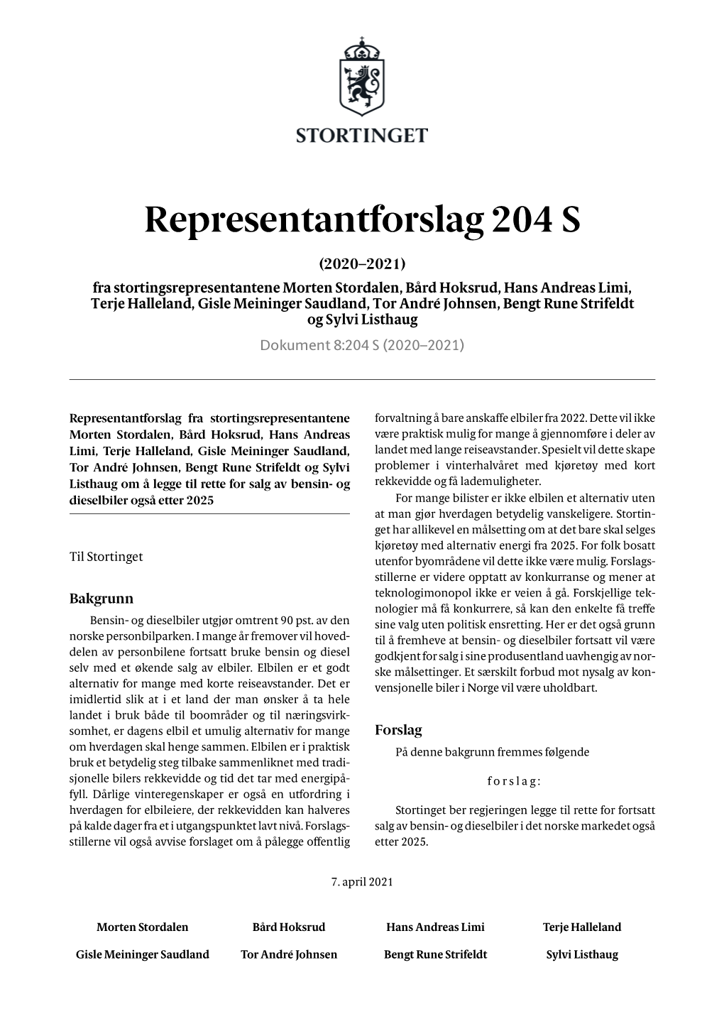 Representantforslag 204 S