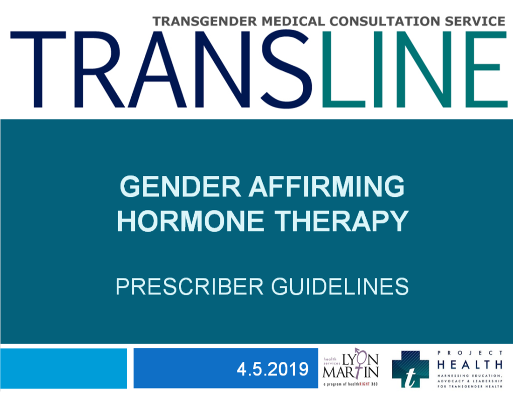 Gender Affirming Hormone Therapy Prescriber Guidelines