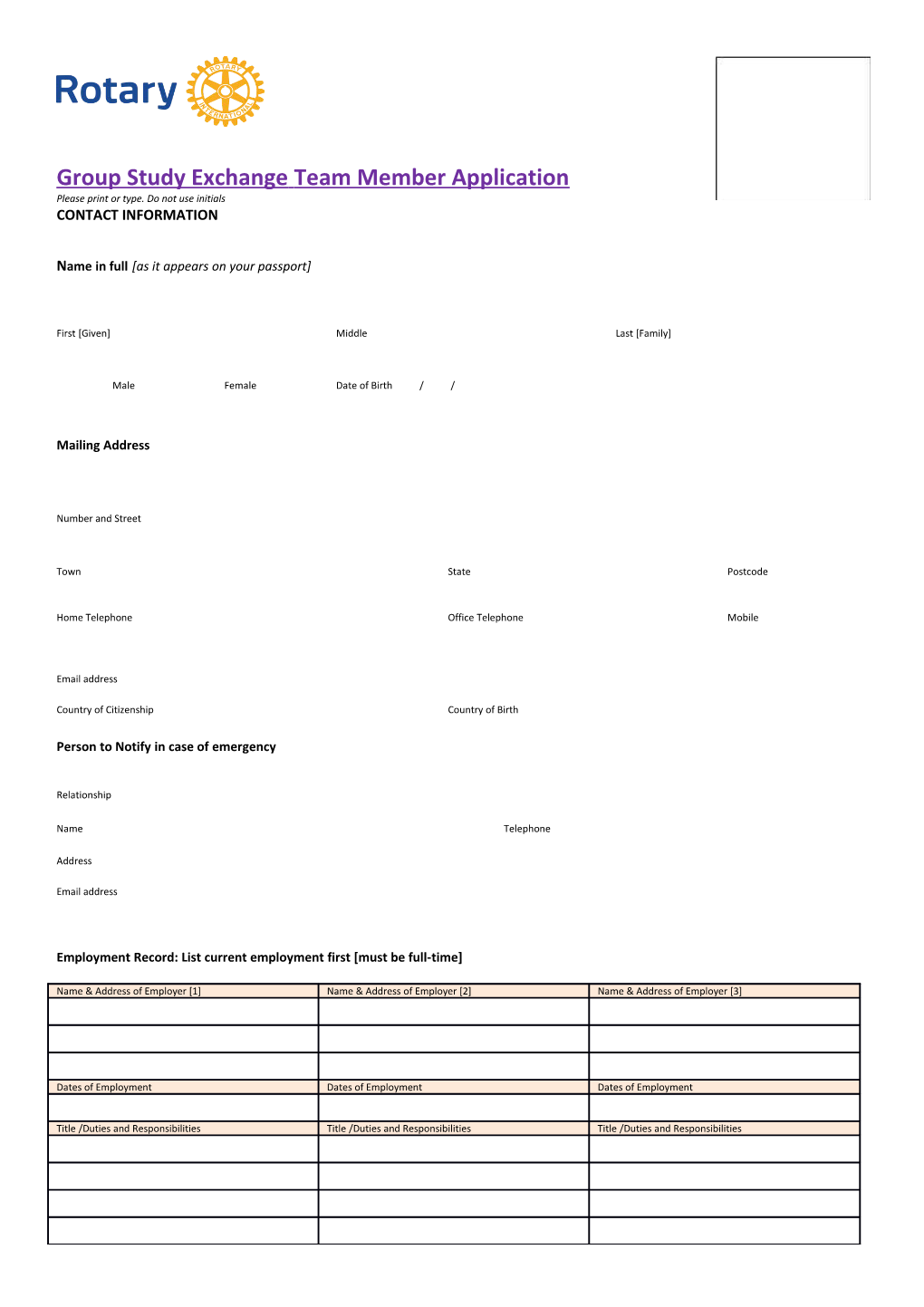 Group Study Exchangeteam Member Application