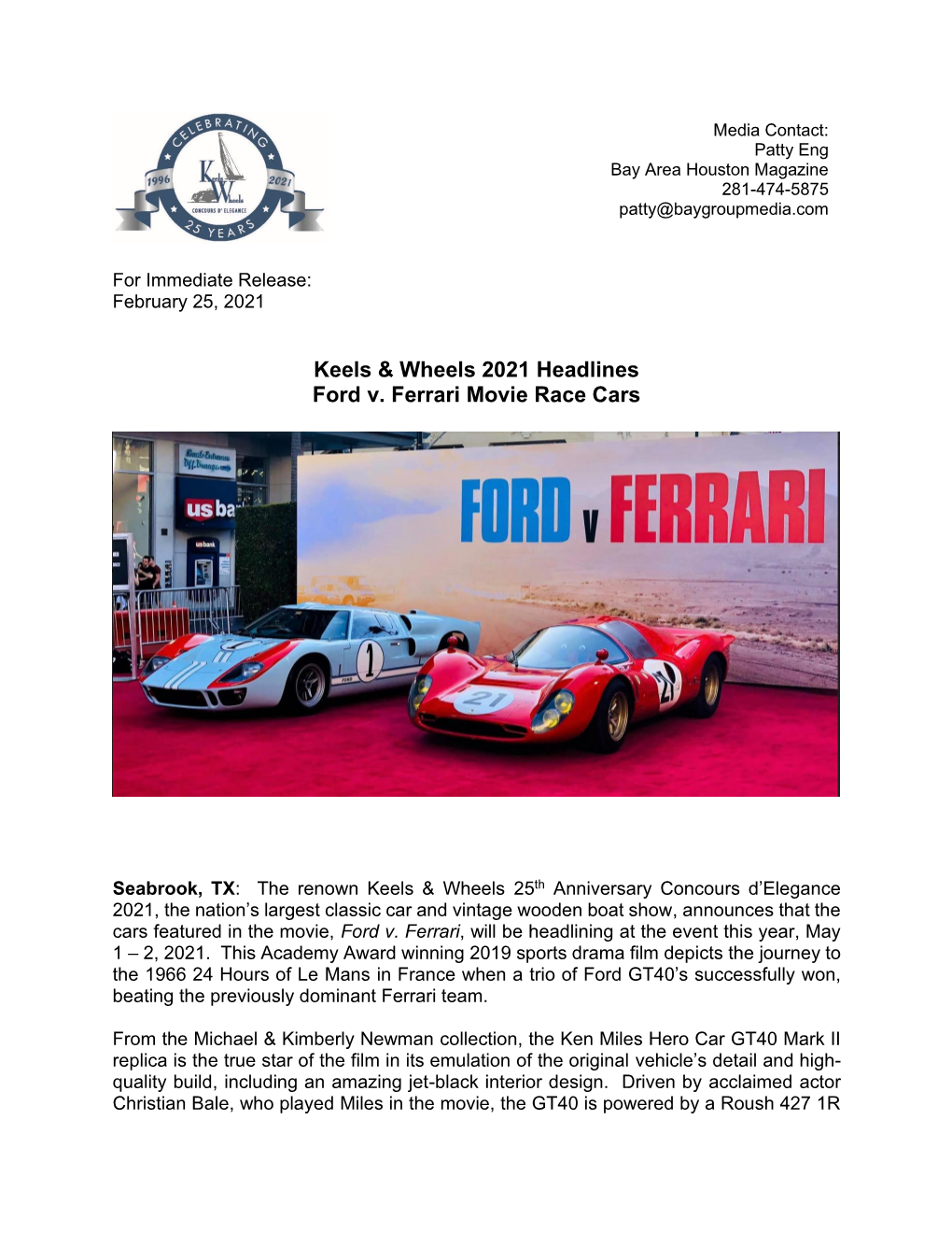 Keels & Wheels 2021 Headlines Ford V. Ferrari Movie Race Cars