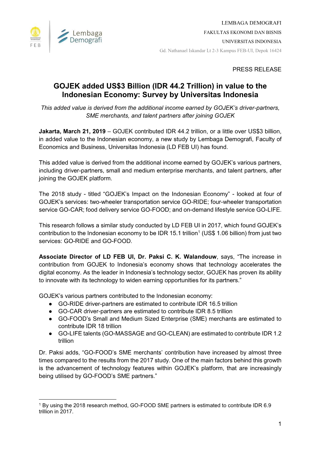 GOJEK Added US$3 Billion (IDR 44.2 Trillion) in Value to the Indonesian Economy: Survey by Universitas Indonesia