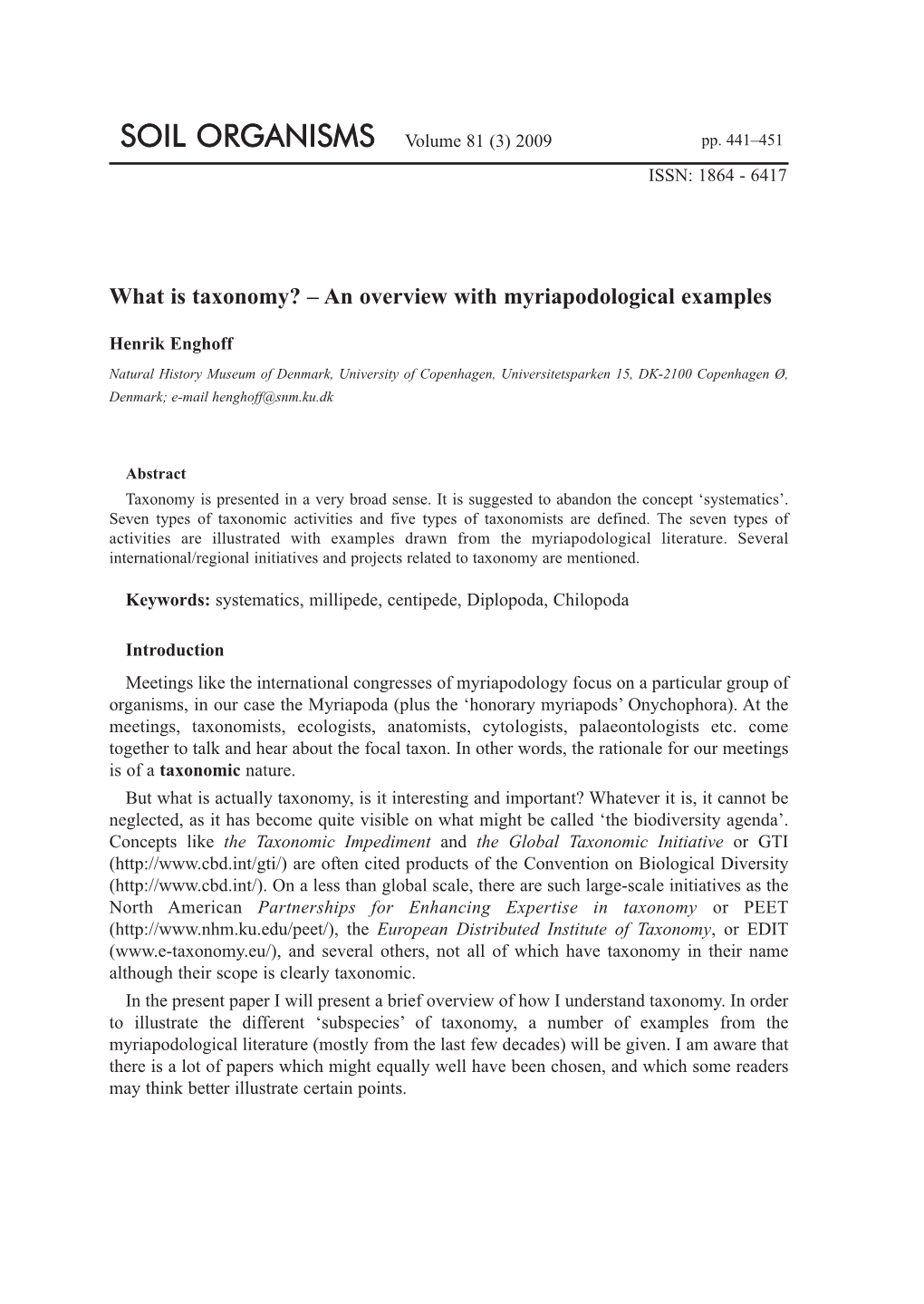 What Is Taxonomy? – an Overview with Myriapodological Examples