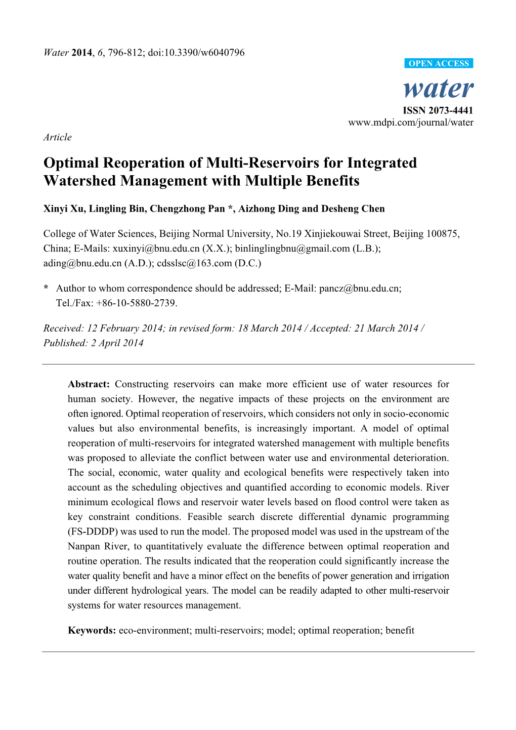 Optimal Reoperation of Multi-Reservoirs for Integrated Watershed Management with Multiple Benefits