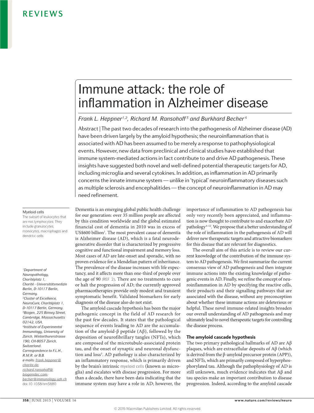The Role of Inflammation in Alzheimer Disease