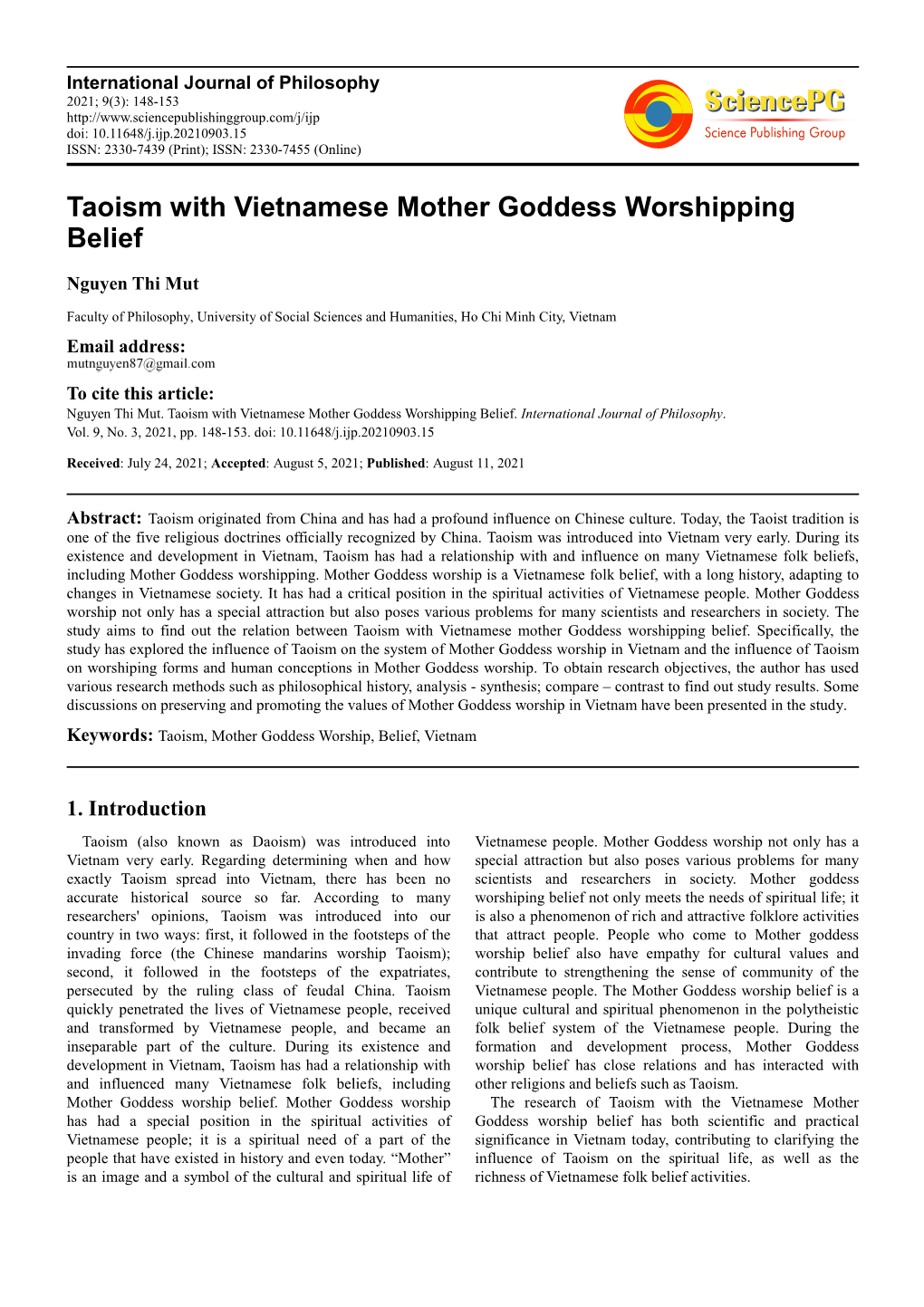 Taoism with Vietnamese Mother Goddess Worshipping Belief