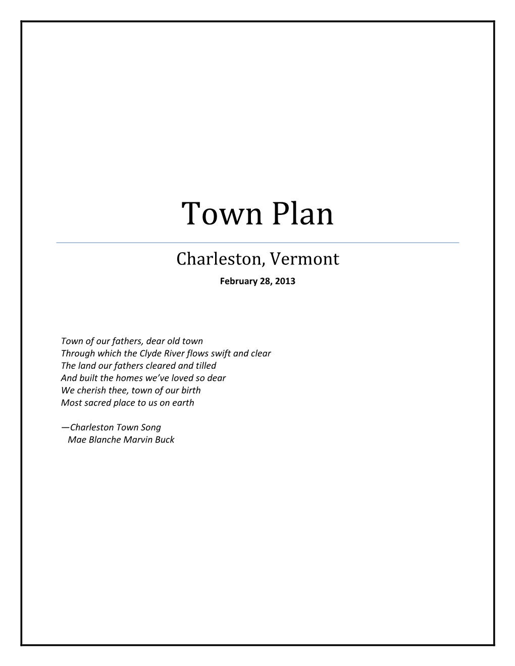 Town Plan Charleston, Vermont February 28, 2013