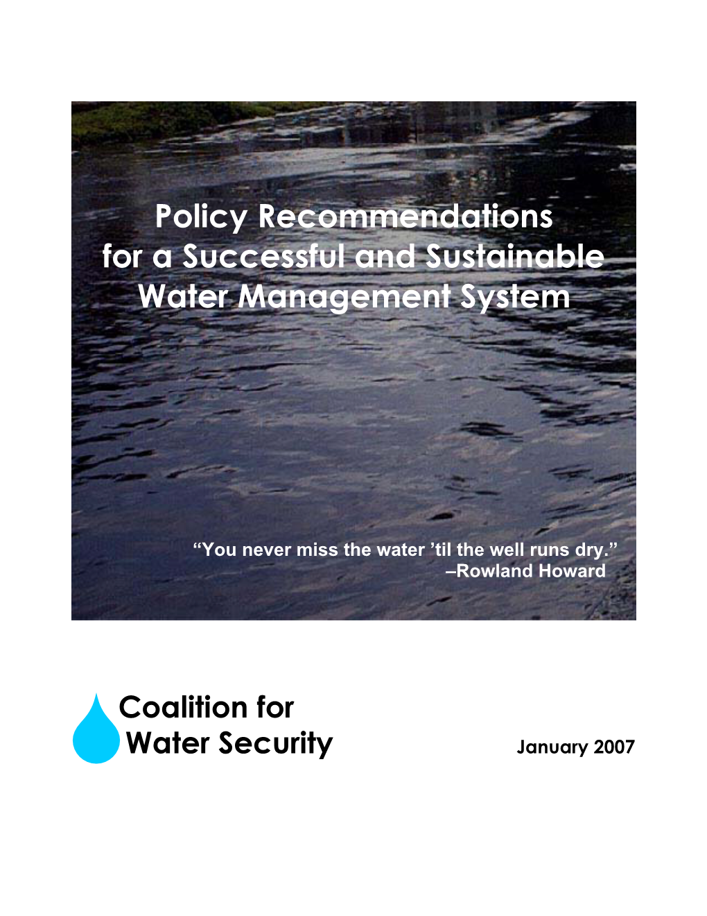 Policy Recommendations for a Successful and Sustainable Water Management System Page 1