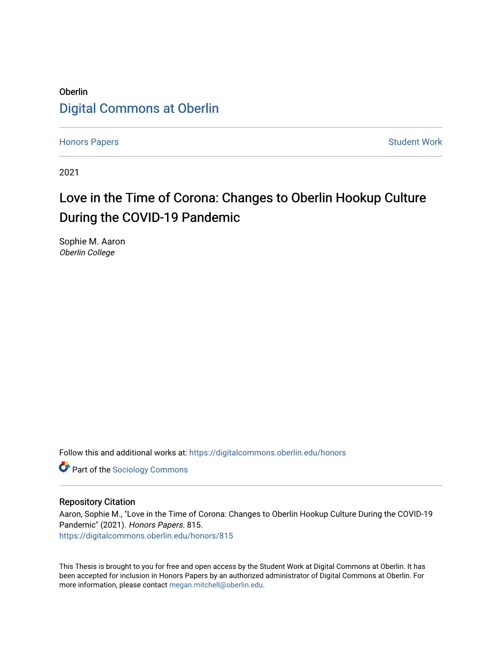 Changes to Oberlin Hookup Culture During the COVID-19 Pandemic