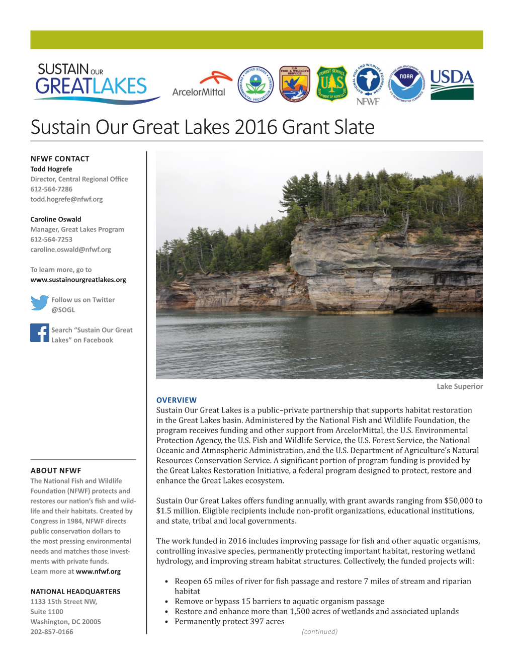 Sustain Our Great Lakes 2016 Grant Slate