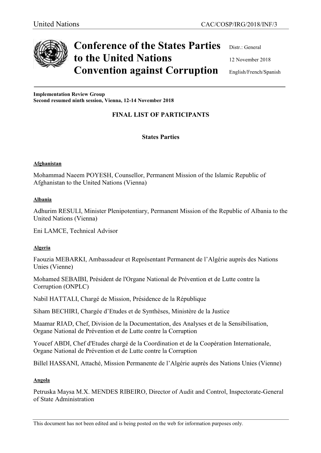 General to the United Nations Convention Against Corruption