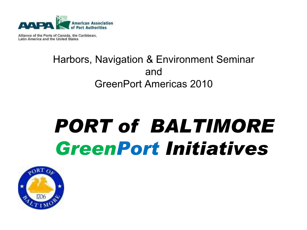 Port of Baltimore Green Ports Initiative