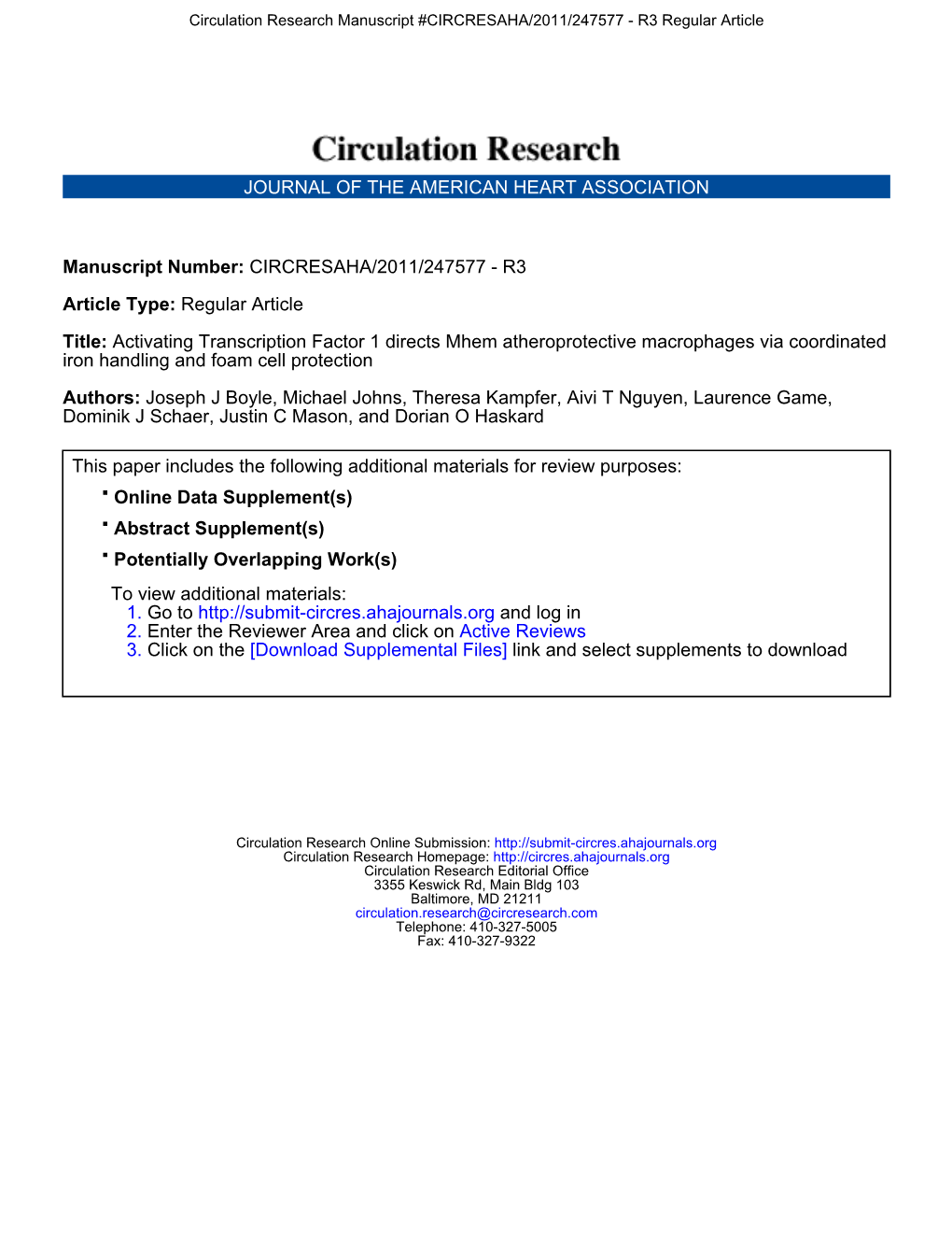 Circulation Research Manuscript #CIRCRESAHA/2011/247577 - R3 Regular Article