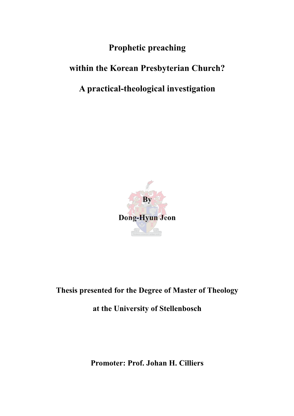 Prophetic Preaching Within the Korean Presbyterian Church?