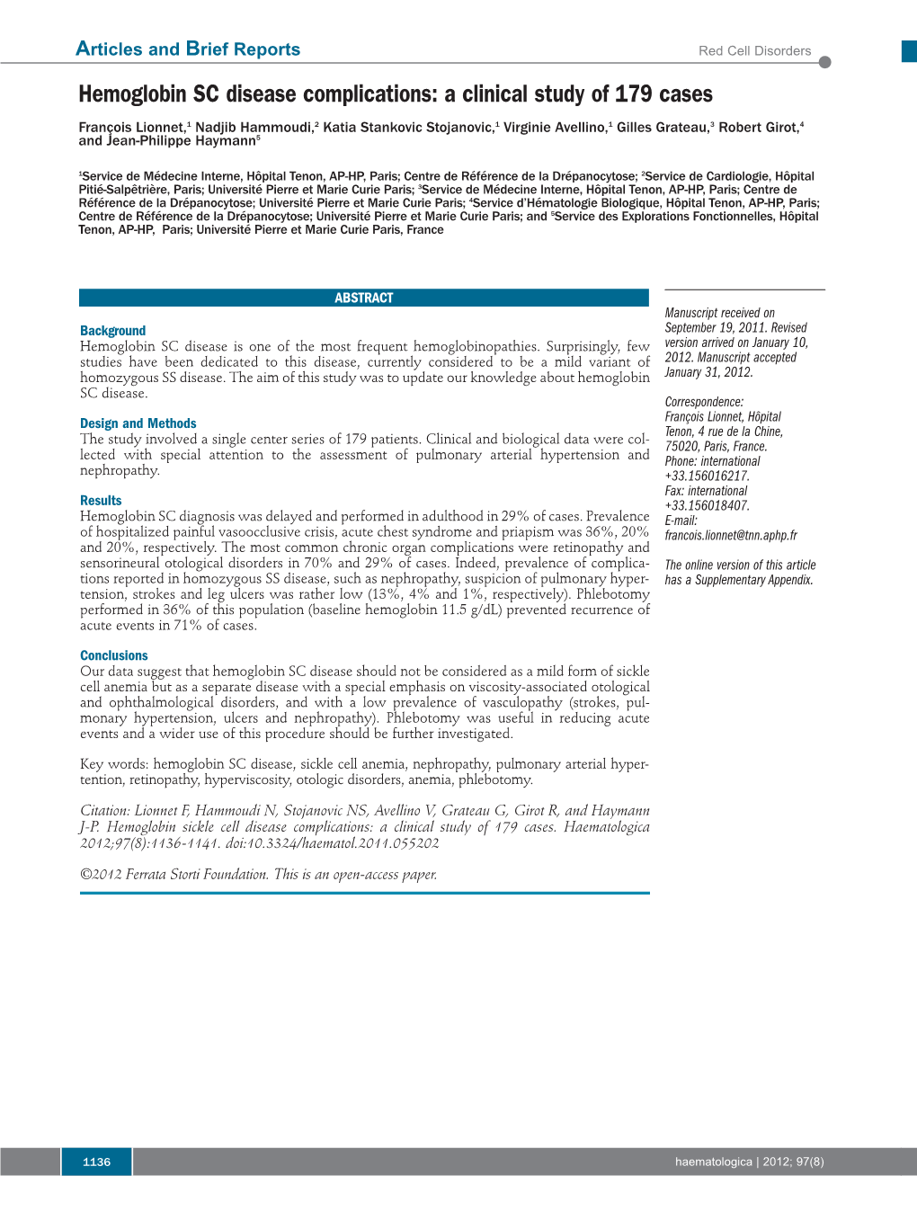 Hemoglobin SC Disease Complications: a Clinical Study of 179 Cases