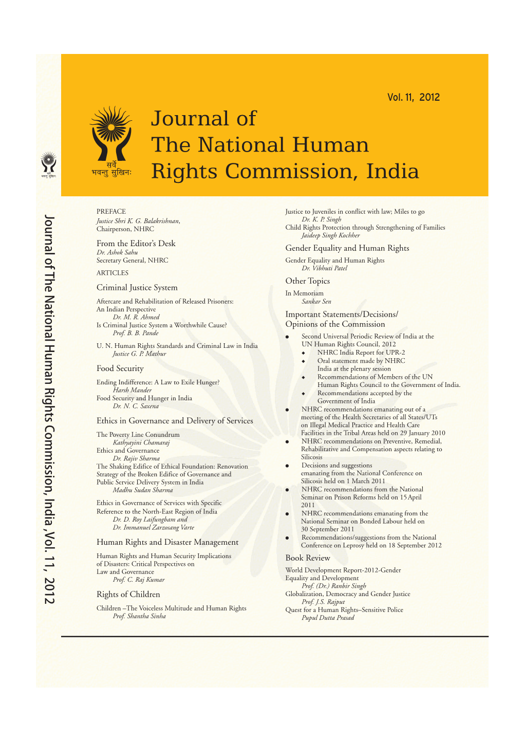 JOURNAL of the NATIONAL HUMAN RIGHTS COMMISSION INDIA Volume – 11 2012