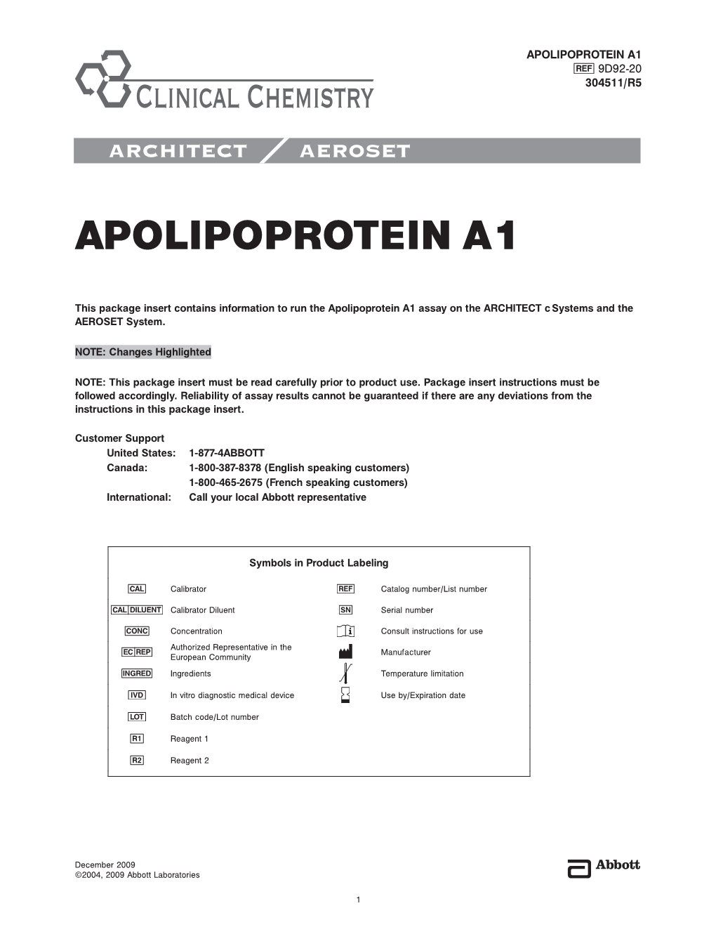 Apolipoprotein A1 9D92-20 304511/R5