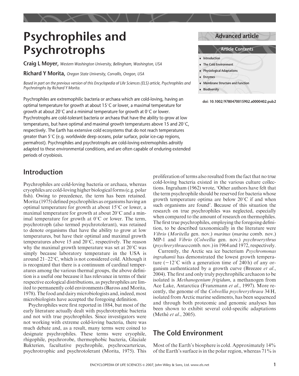 Psychrophiles and Psychrotrophs