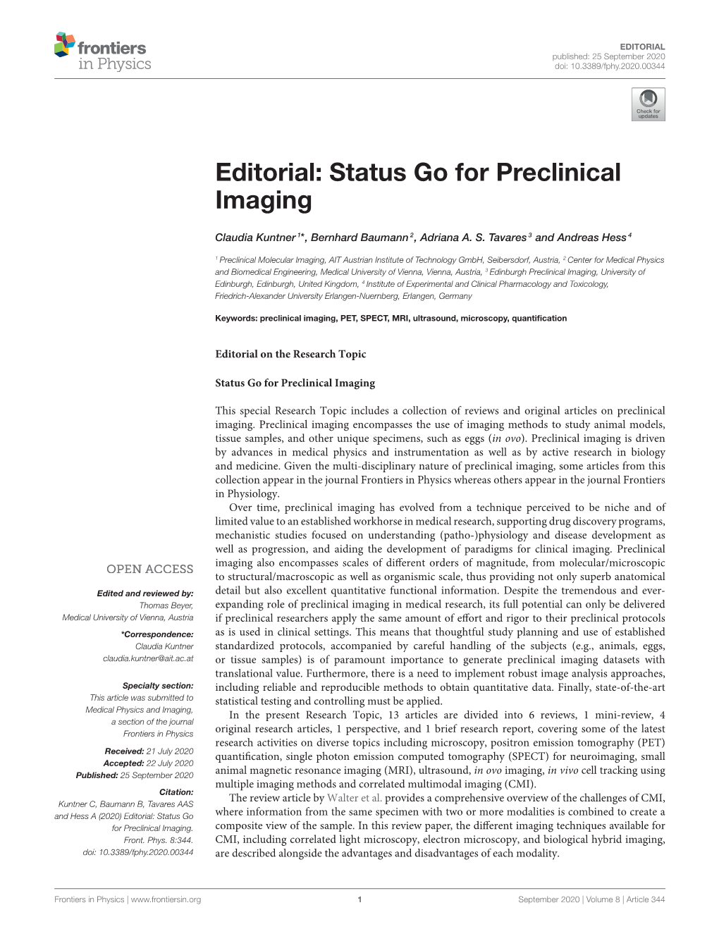 Status Go for Preclinical Imaging