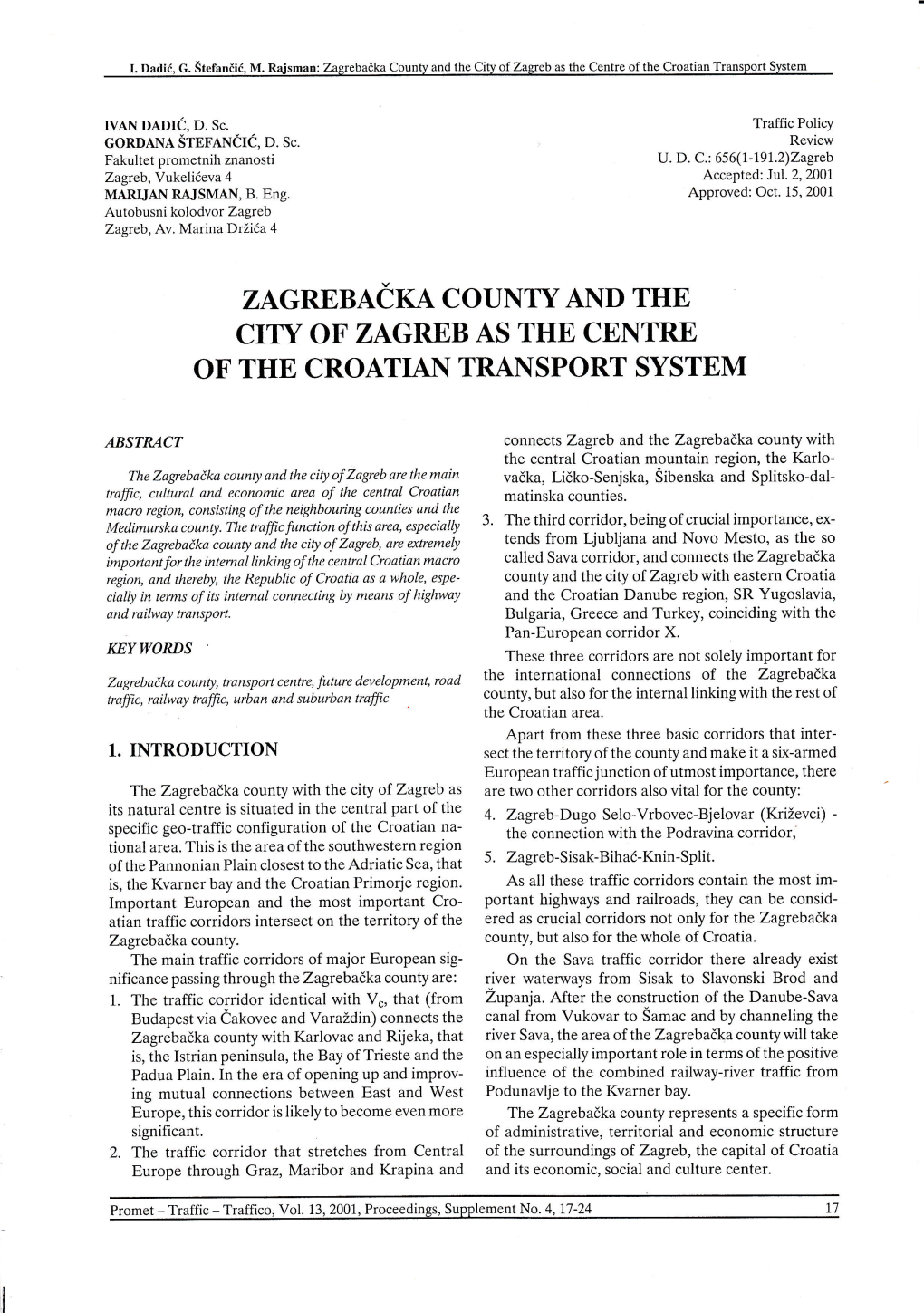 Zagrebacka County and the of the Croatian Transport