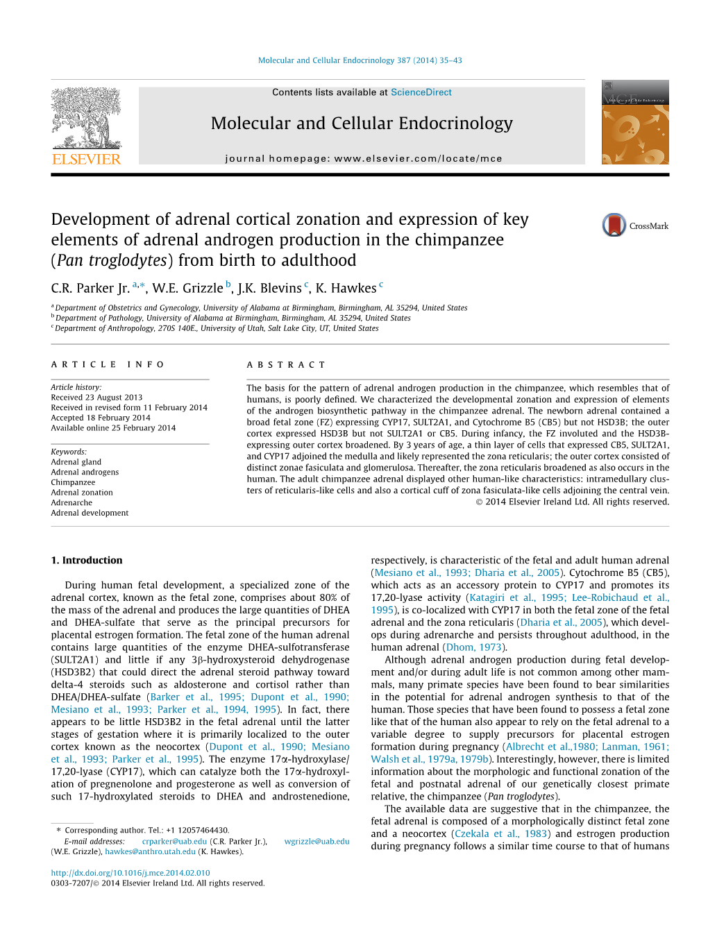 Development of Adrenal Cortical Zonation and Expression of Key Elements of Adrenal Androgen Production in the Chimpanzee (Pan Troglodytes) from Birth to Adulthood