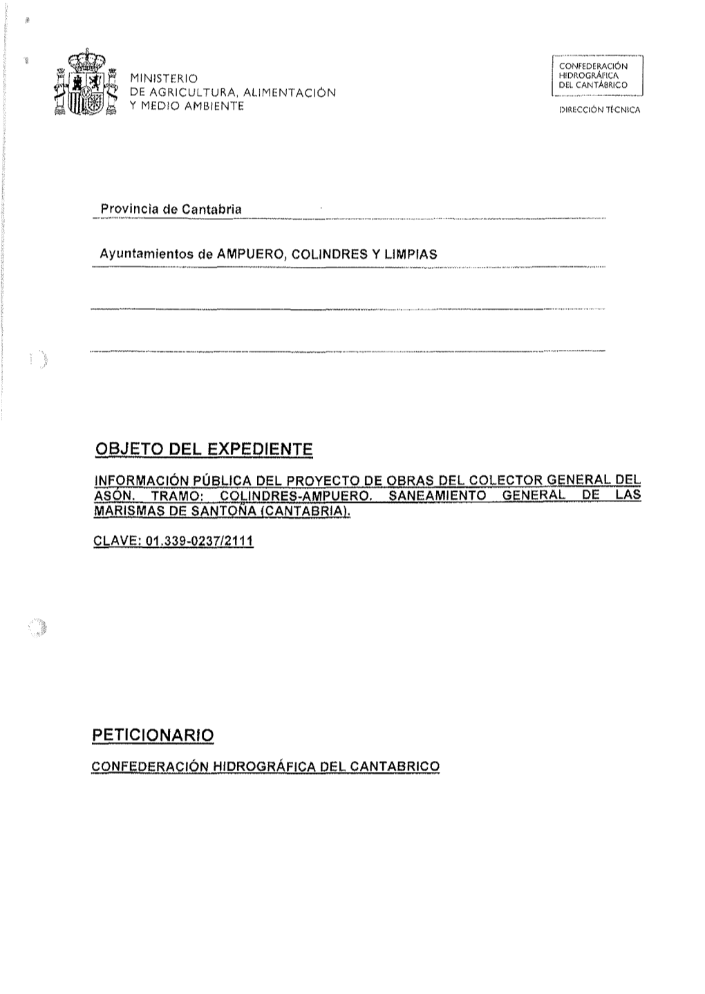 J Confederación MINISTERIO HIDROGRÁ¡:¡CA Da CANTÁBRICO DE AGRICULTURA, Alimentación [ .....•