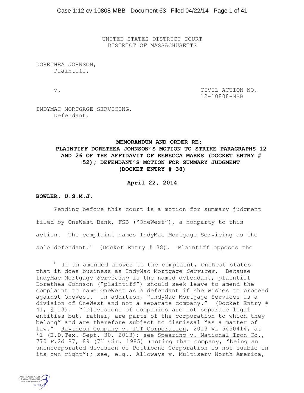 Case 1:12-Cv-10808-MBB Document 63 Filed 04/22/14 Page 1 of 41