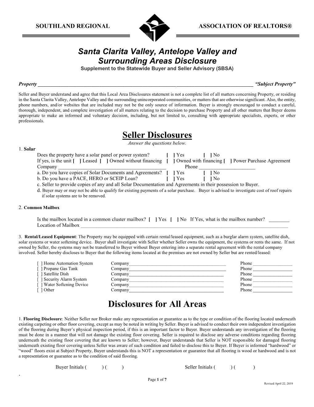 Santa Clarita Valley Area Disclosure