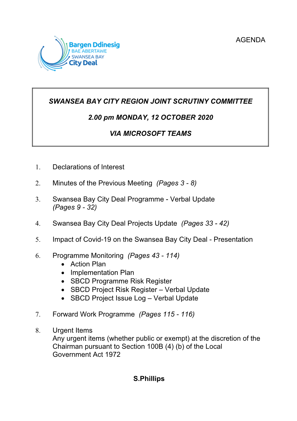 Agenda Document for Swansea Bay City Region Joint Scrutiny