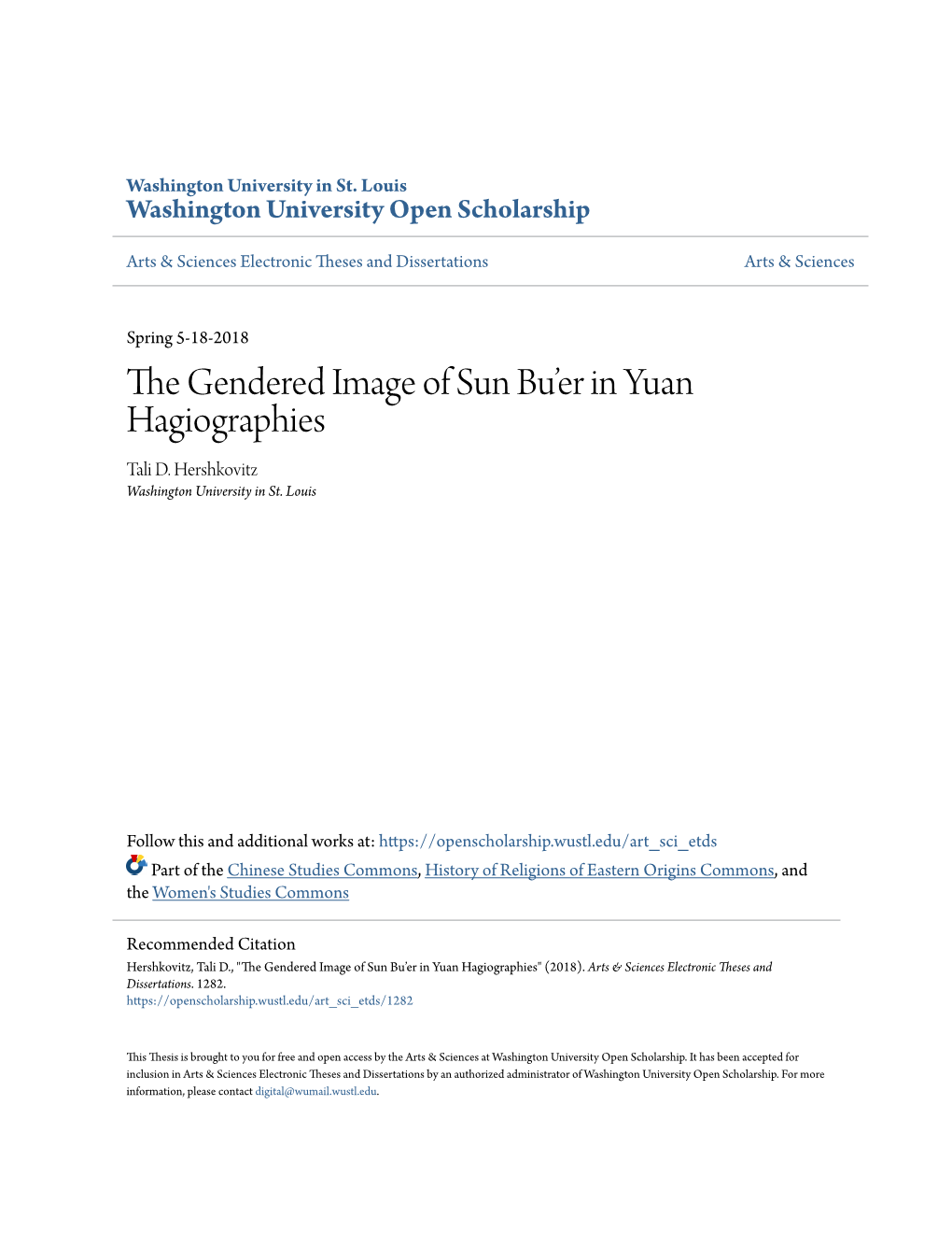 The Gendered Image of Sun Bu'er in Yuan Hagiographies