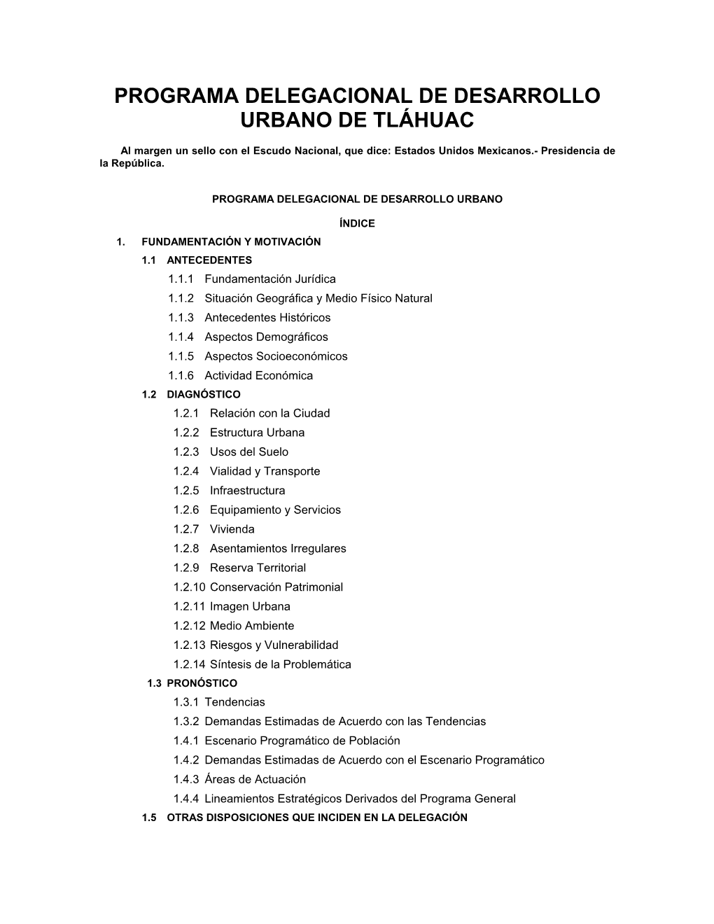 Programa Delegacional De Desarrollo Urbano De Tláhuac