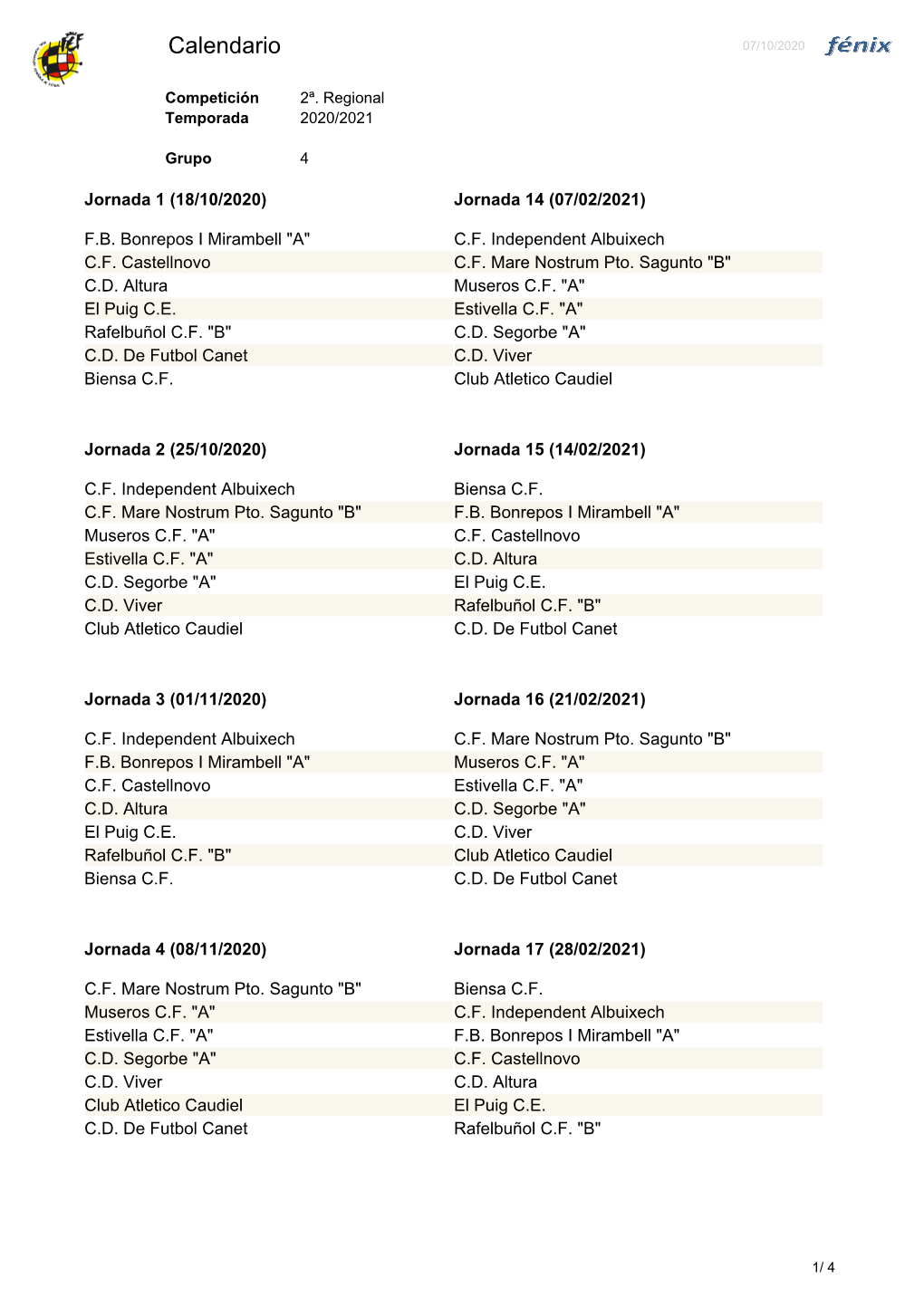 Calendario 07/10/2020