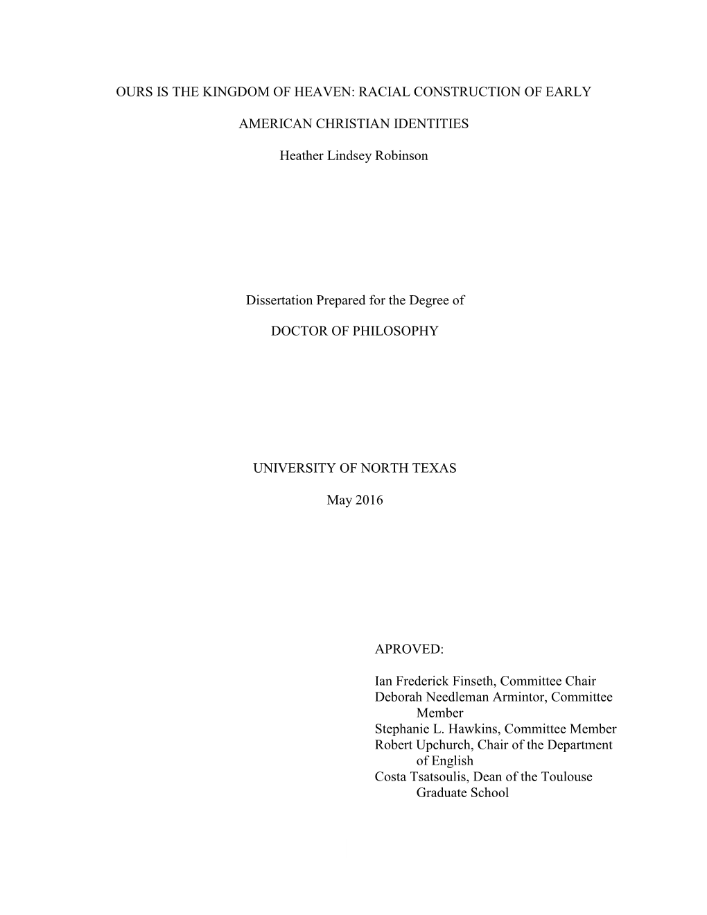 Racial Construction of Early American Christian Identities