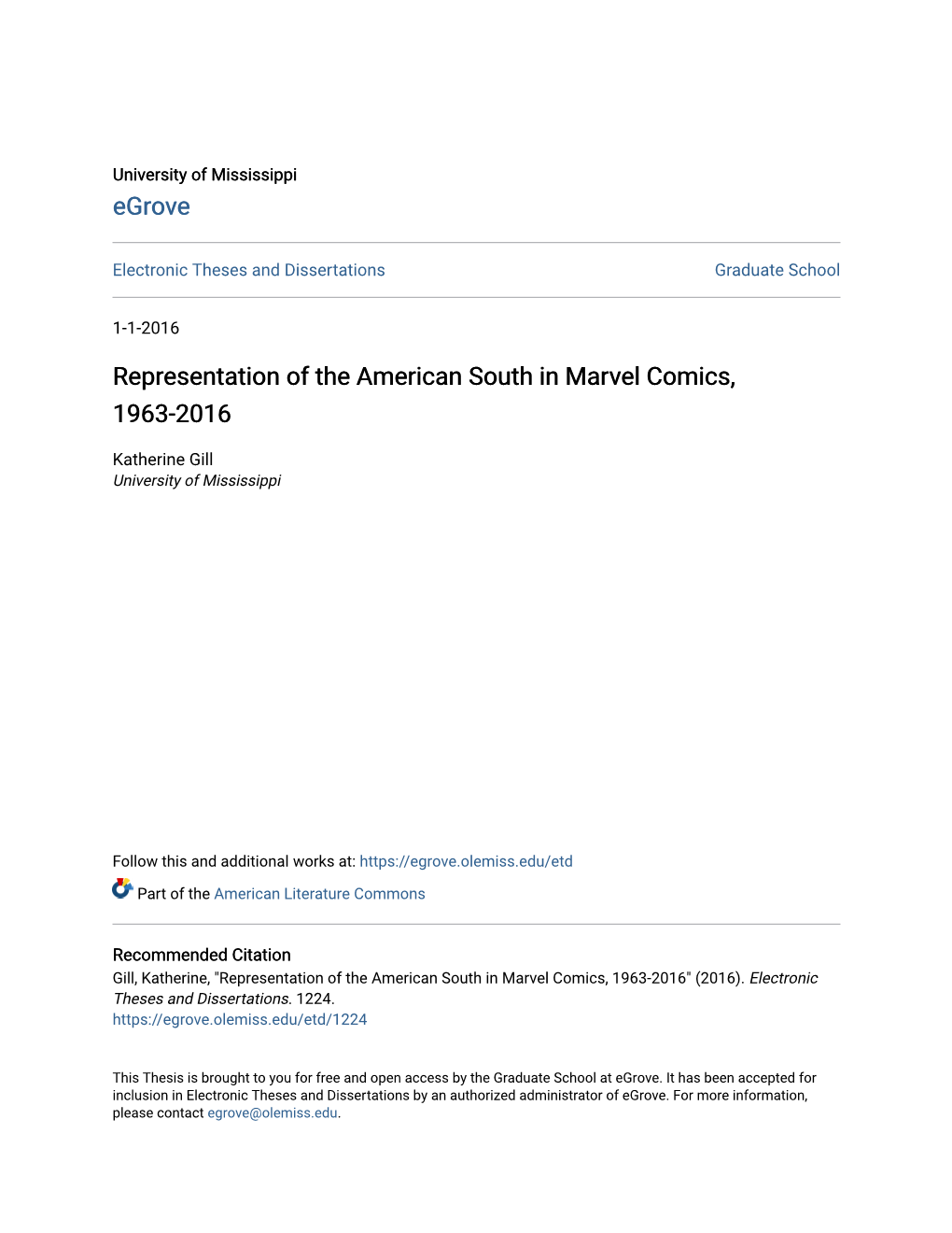 Representation of the American South in Marvel Comics, 1963-2016