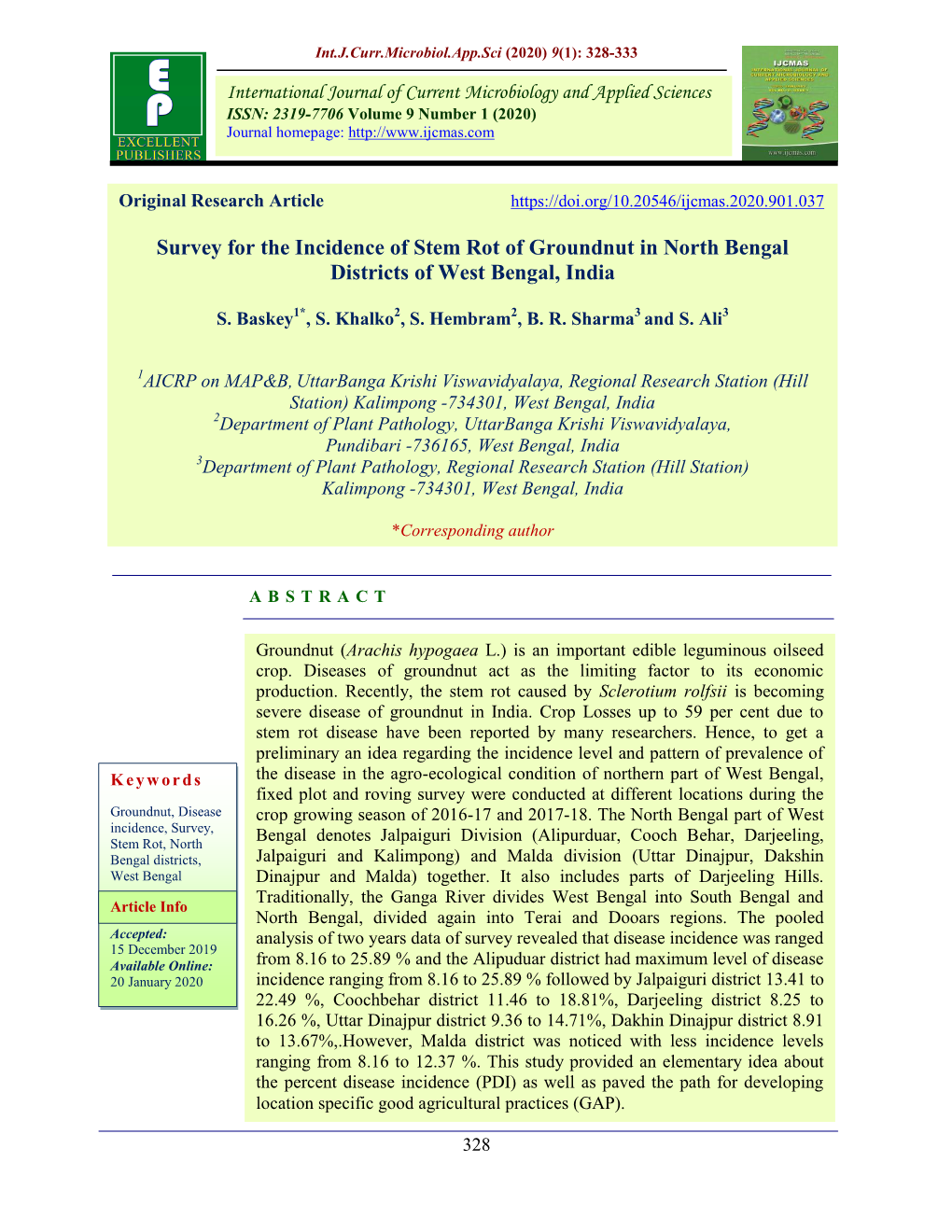 Survey for the Incidence of Stem Rot of Groundnut in North Bengal Districts of West Bengal, India