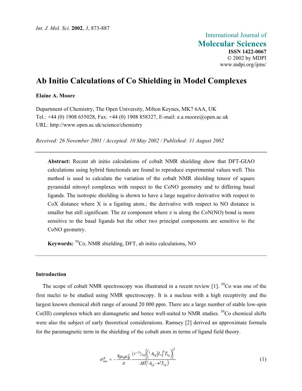 Ab Initio Calculations of Co Shielding in Model Complexes